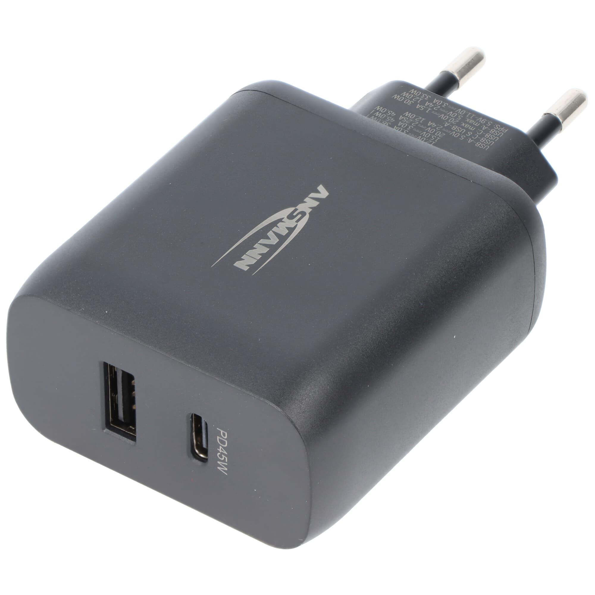 Chargeur USB Ansmann 245PD, chargeur PD, 2 ports USB, 45 W, adapté aux ordinateurs portables