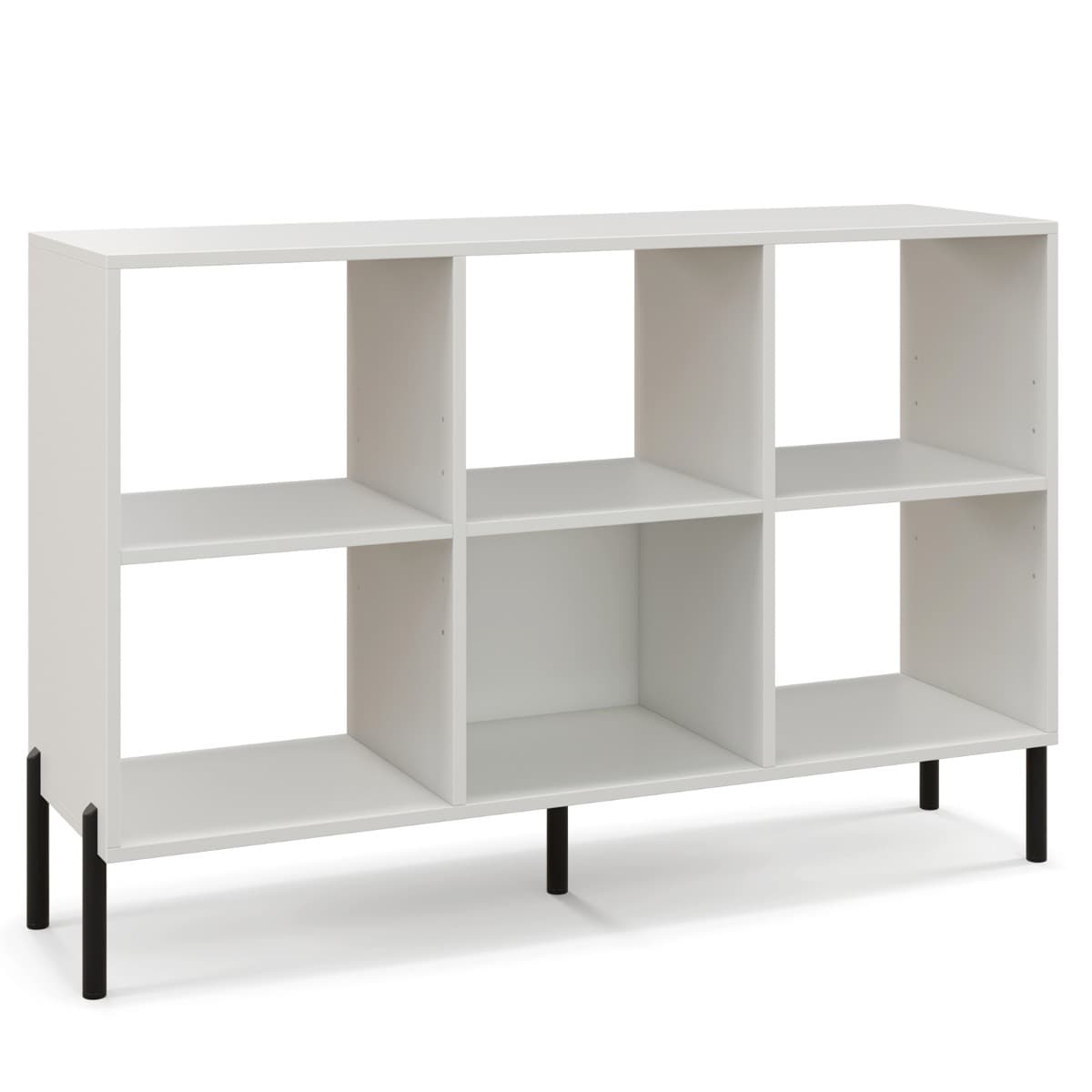 CostwayBibliothèque Cube Meuble de Rangement à 6 Casiers 5 Pieds en métal Étagères Réglables Patins Antidérapants Blanc