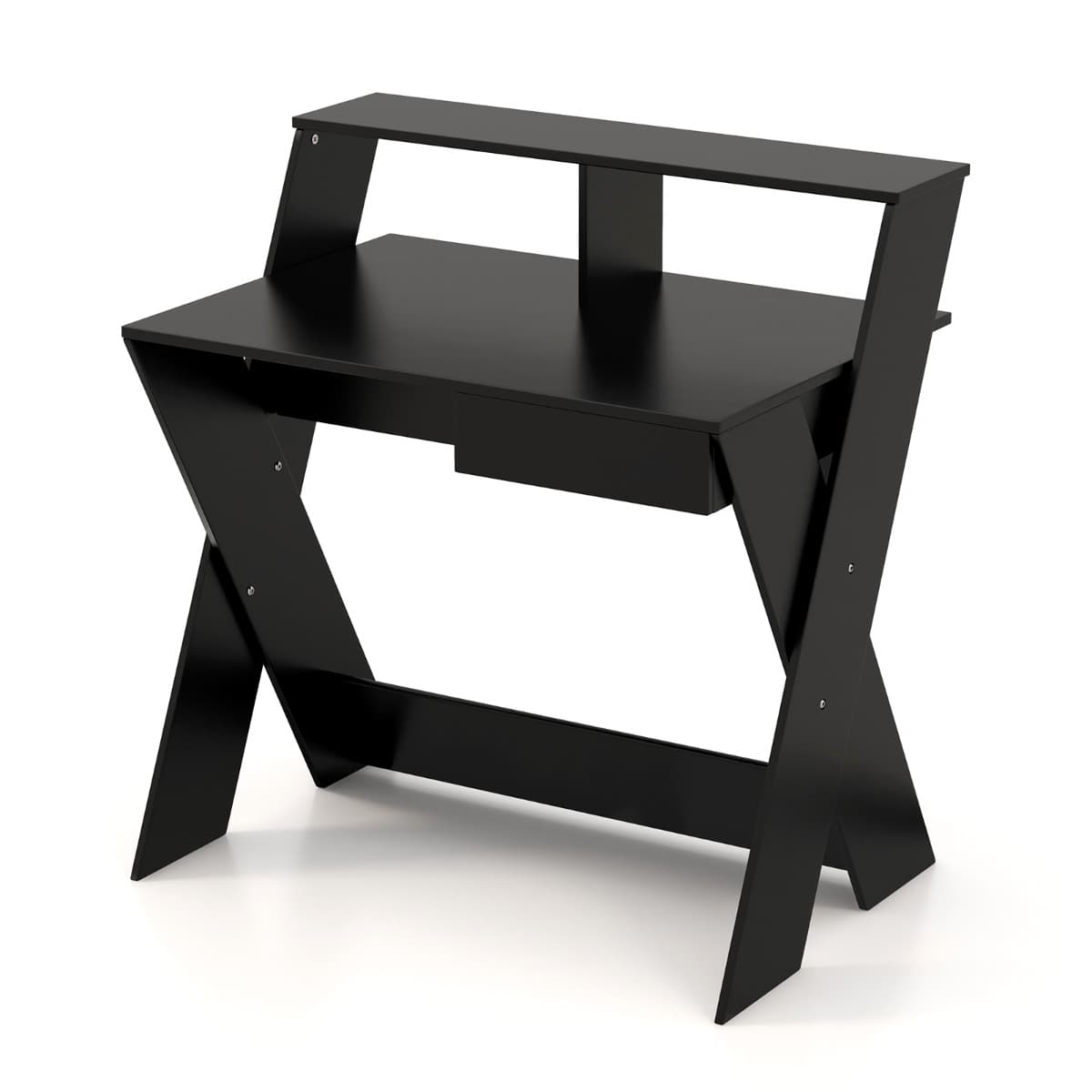 CostwayBureau Informatique avec Rangement et Support d'Écran Repose-pieds pour Travailler Réviser Gaming Noir