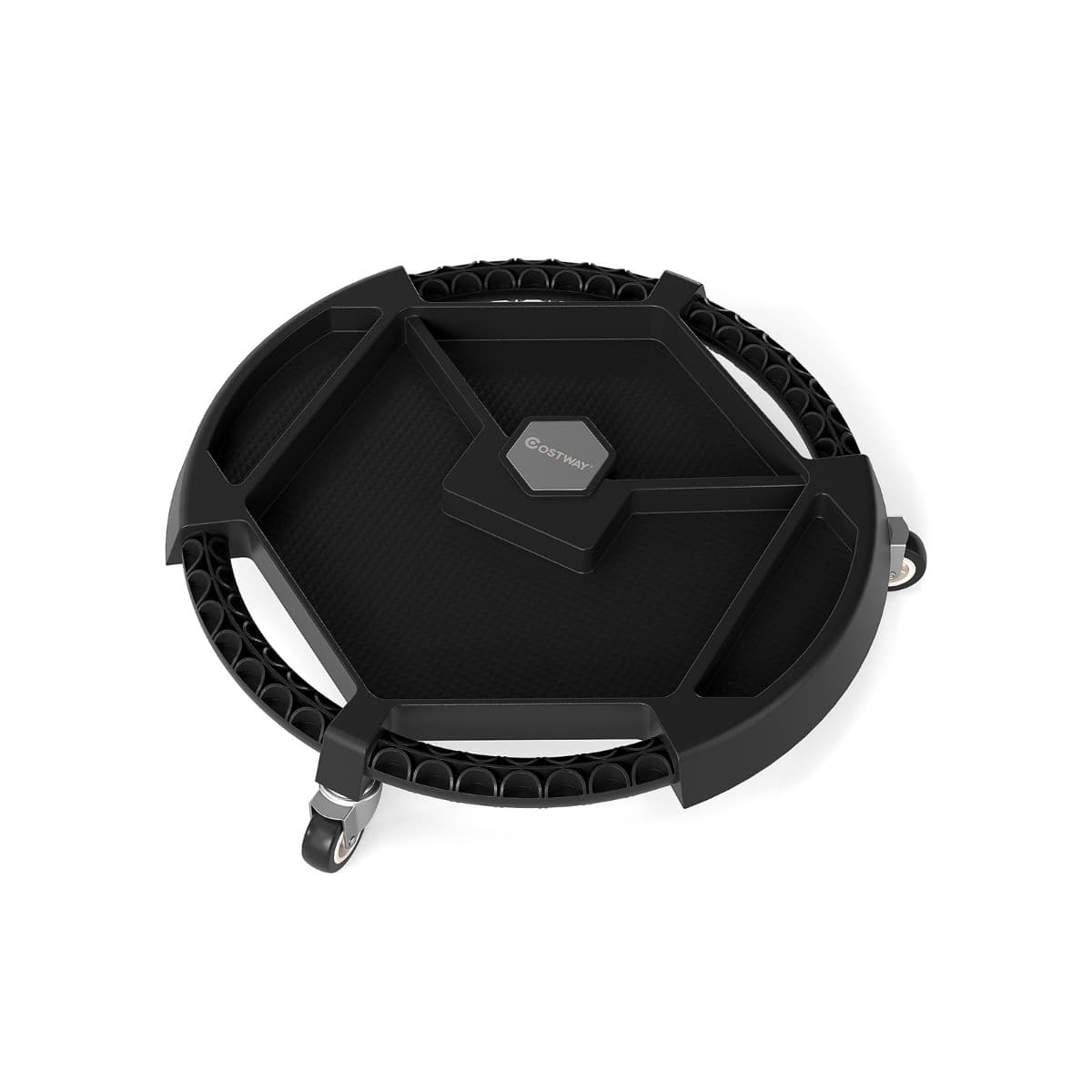 CostwayChariot à Outils Roulant pour Automobile Plateau Rond Universel avec 3 Roues Pivotantes et 4 Compartiments Capacité de Charge de 13,6kg Noir