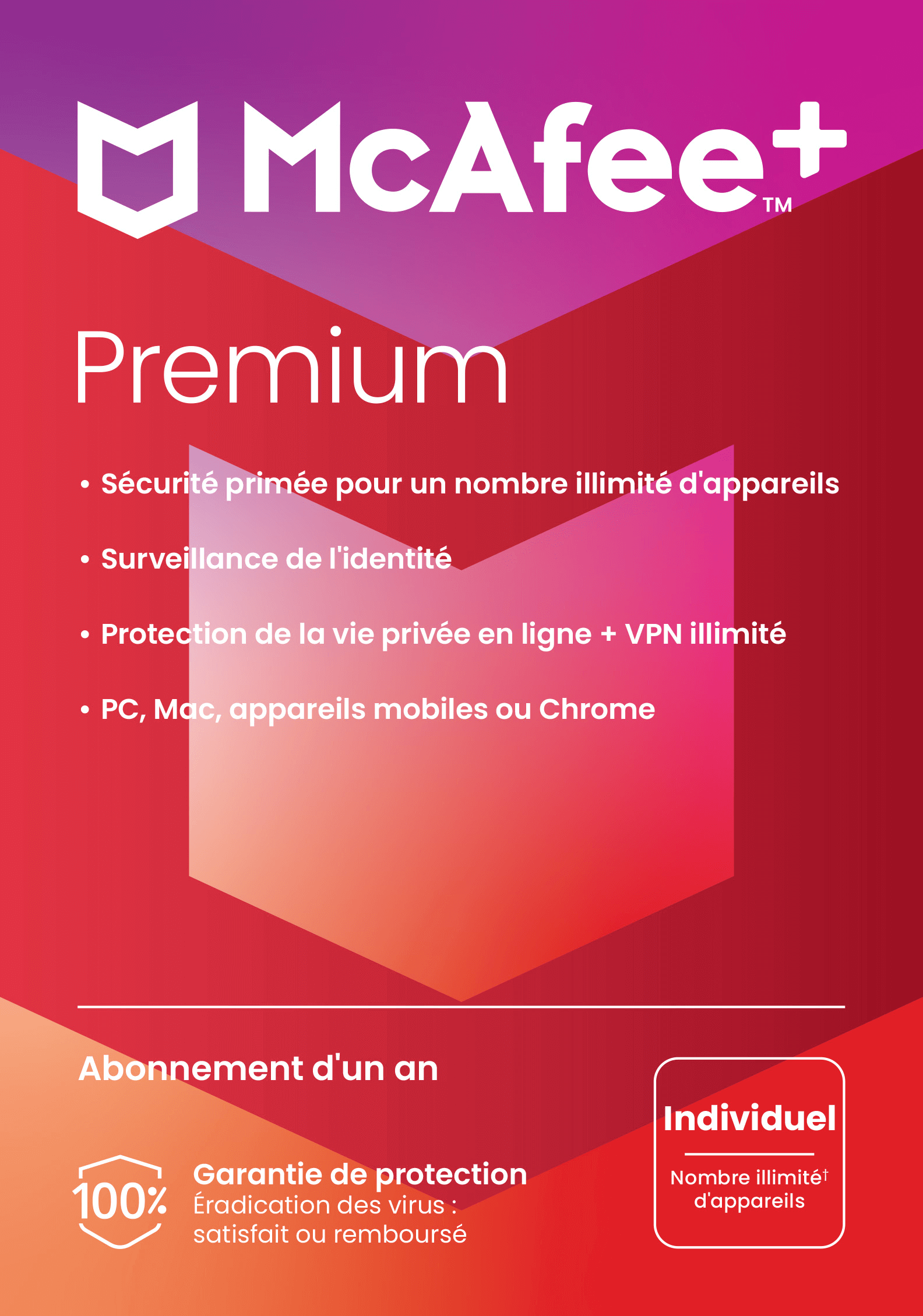 McAfee+ Premium Individual 2026 | Renouvellement automatique | Appareils illimités | 1 An | Boîte