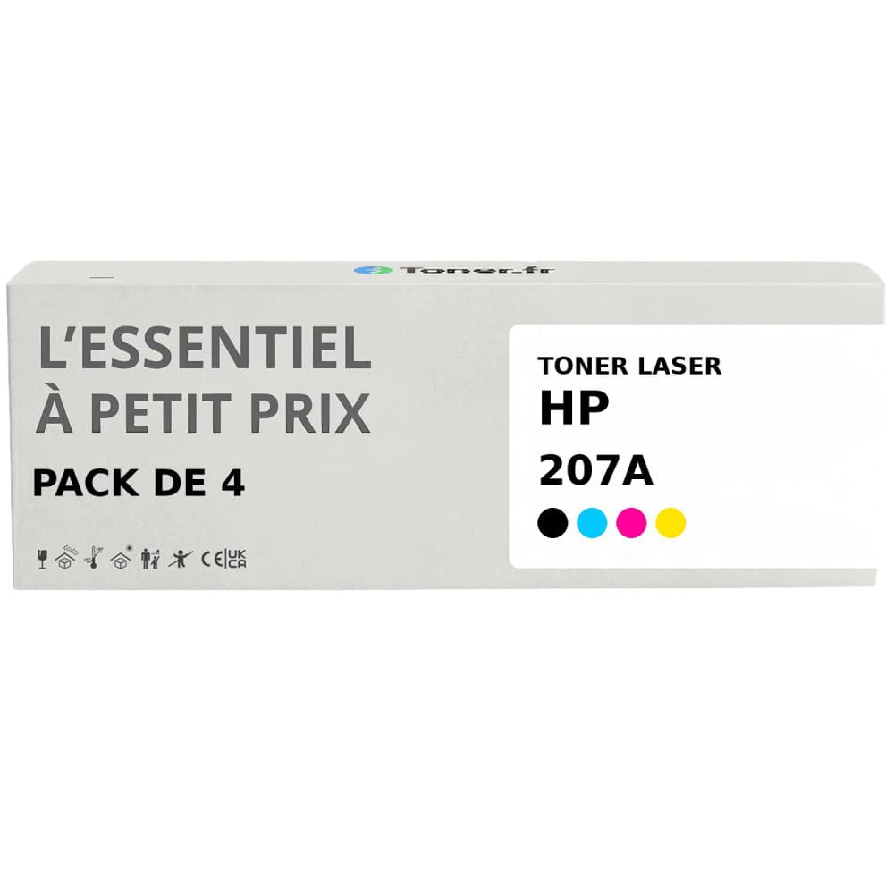Pack de 4 toners compatible HP 207A Noir et couleurs