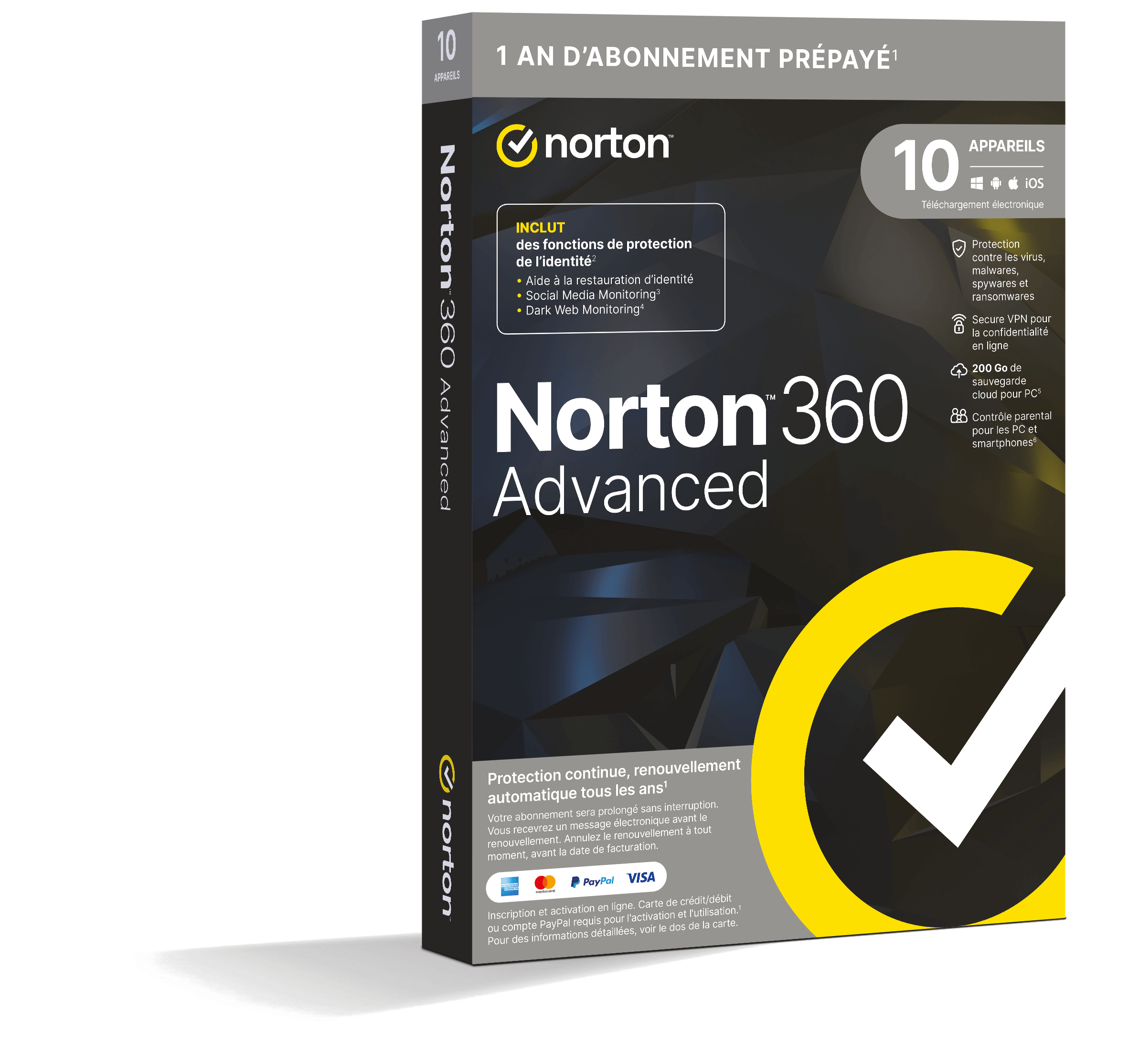 Norton 360 Advanced 2026 | Renouvellement automatique | 10 Appareils | 1 An | Téléchargement