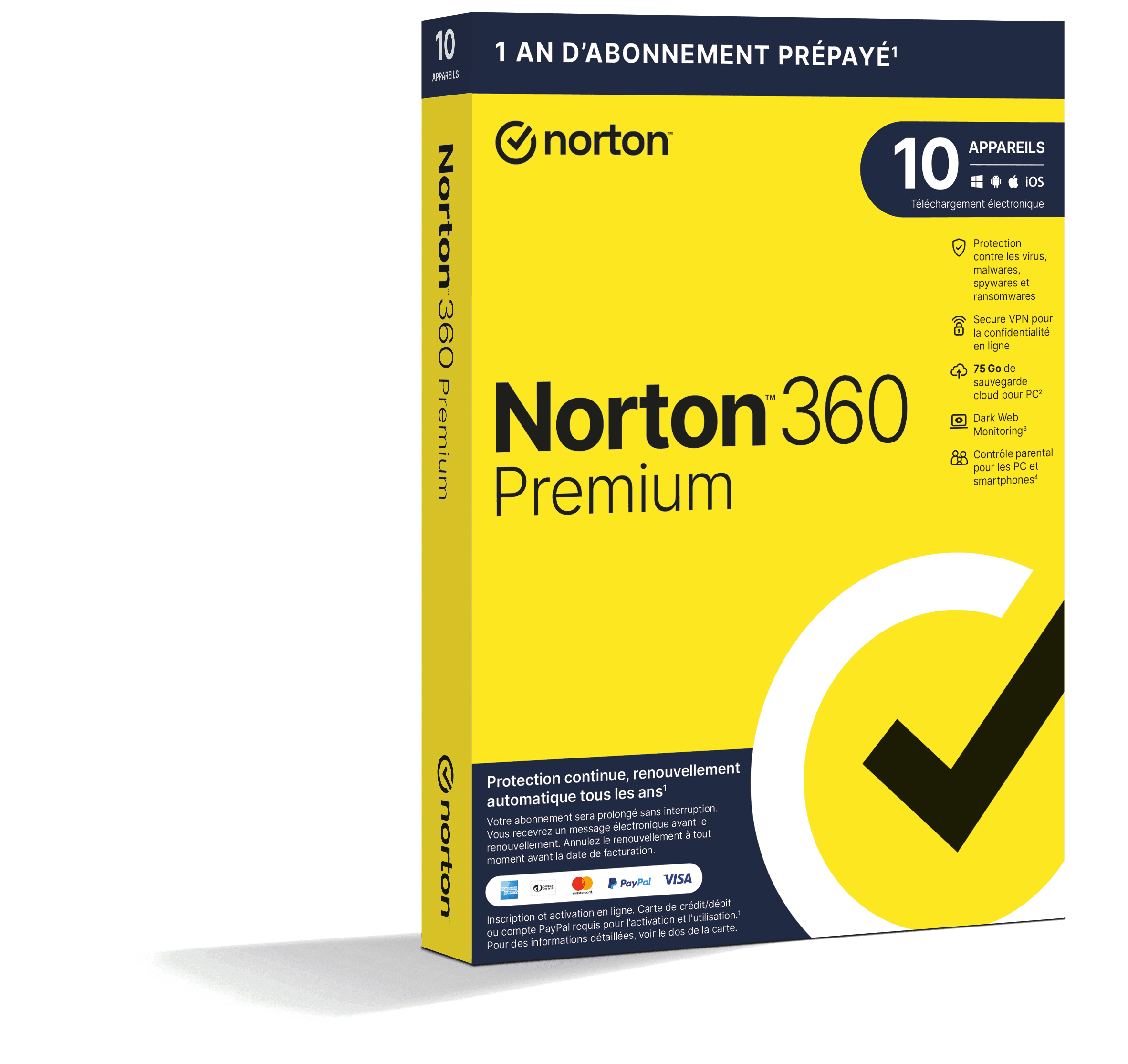 Norton 360 Premium 2026 | Renouvellement automatique | 10 Appareils | 1 An | Téléchargement