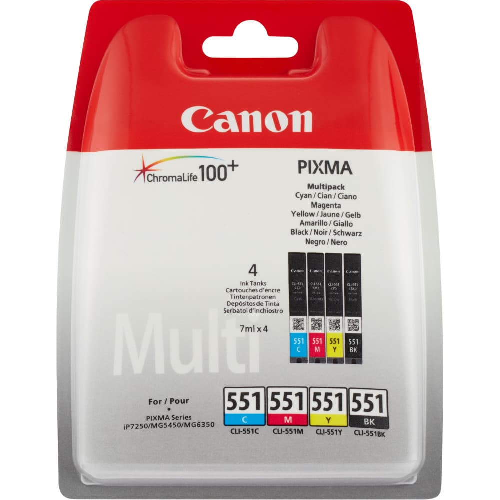 Pack de 4 cartouches d'encre Canon CLI551 Noir et couleurs