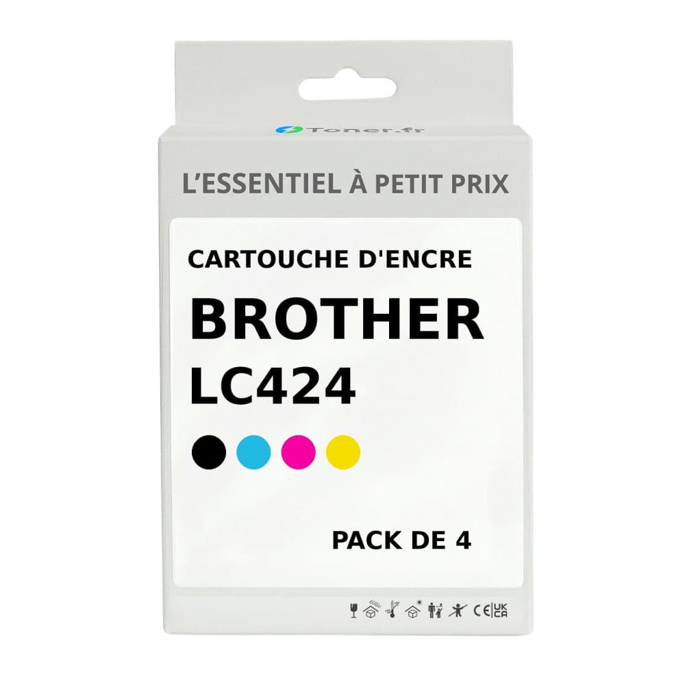Pack de 4 cartouches d'encre compatibles Brother LC424 Noir et couleurs